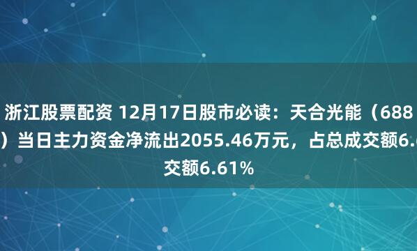 浙江股票配资 12月17日股市必读：天合光能（688599）当日主力资金净流出2055.46万元，占总成交额6.61%